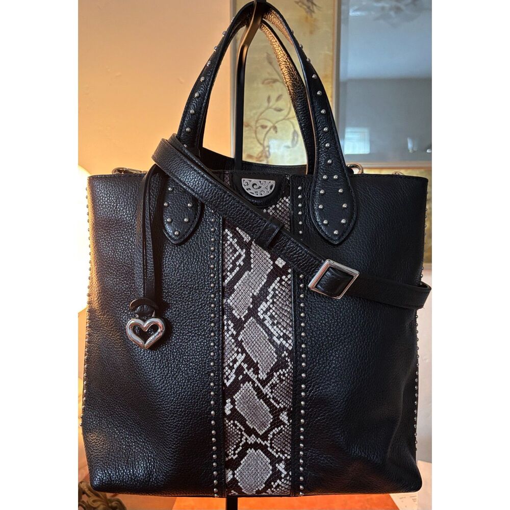 NWOT Brighton Pretty Tough Johnny Tall Black Leather Snakeskin Studded Crossbody